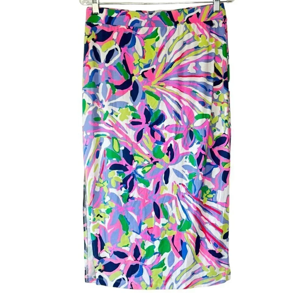 Lilly Pulitzer Kemi Midi Skirt Havin a Blast Print Pull On Pencil Skirt  Size S